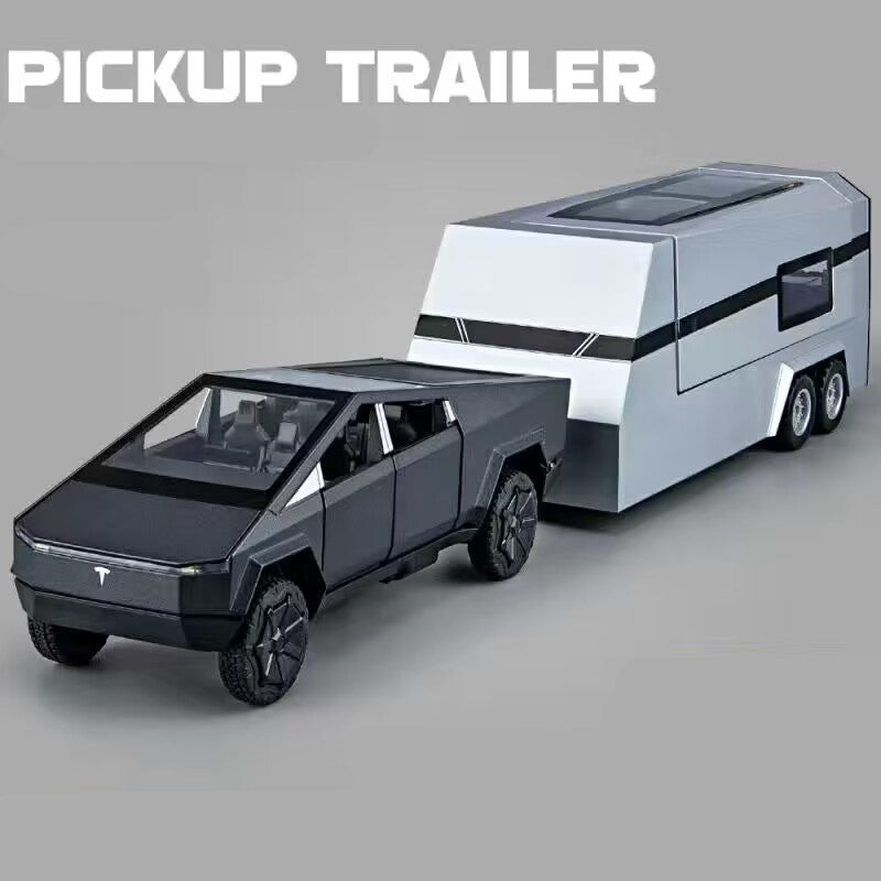 1/32 Tesla Cybertruck Pickup Alloy Car With Small Bike