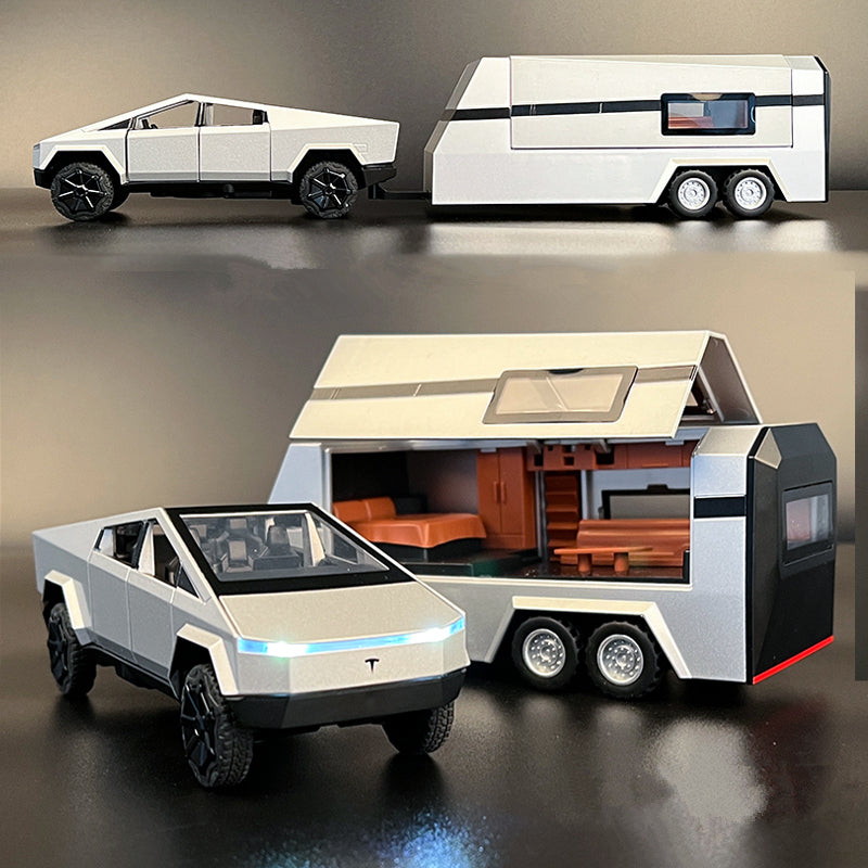 1/32 Tesla Cybertruck Pickup Alloy Car With Small Bike