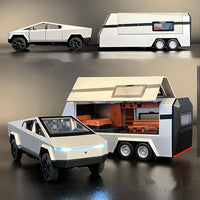 Thumbnail for 1/32 Tesla Cybertruck Pickup Alloy Car With Small Bike