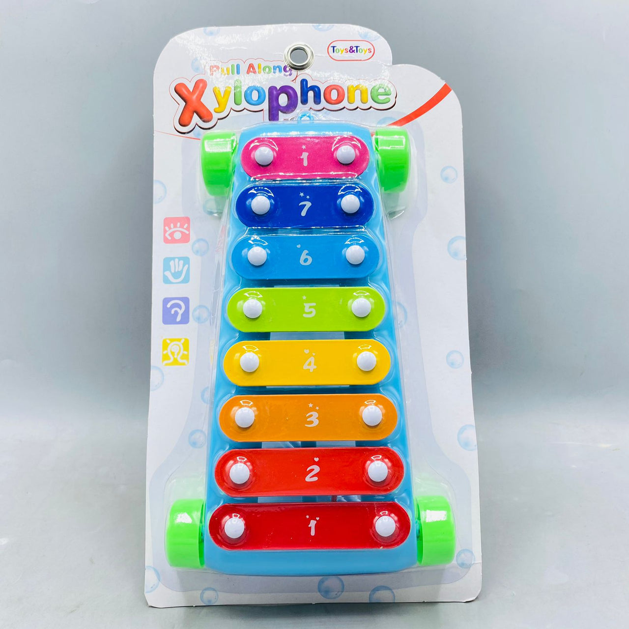 2 in 1 Colorful 8 Key  Pull Along Xylophone With Wheels