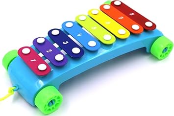 2 in 1 Colorful 8 Key  Pull Along Xylophone With Wheels