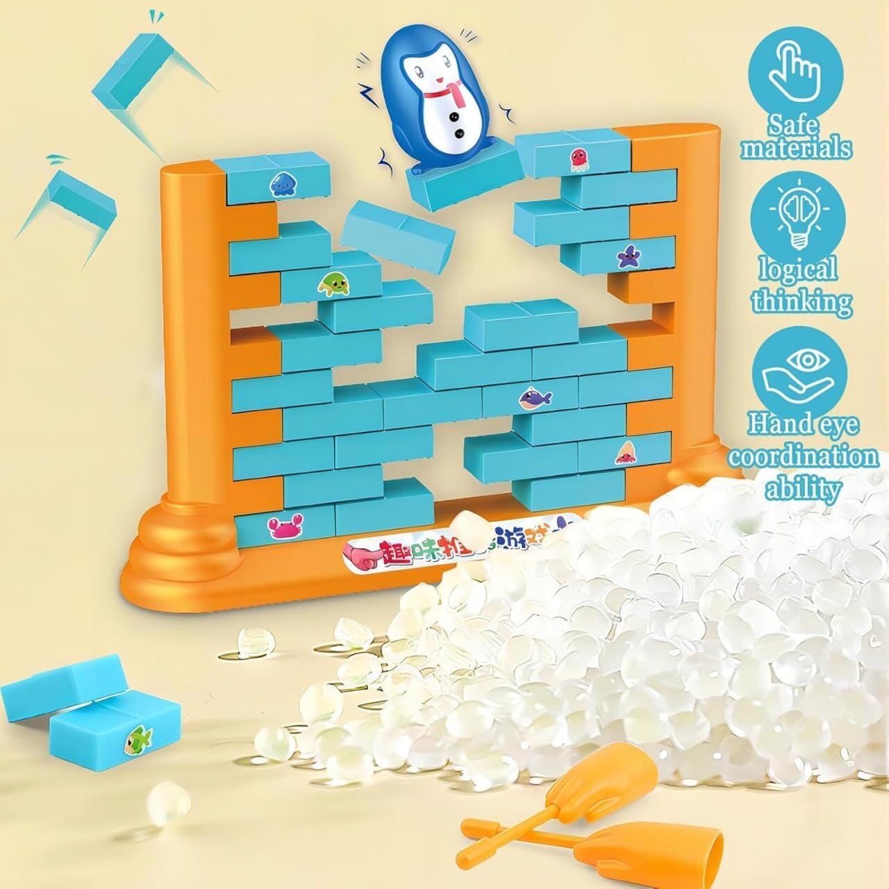 Penguin Wall Stacking Bricks Game