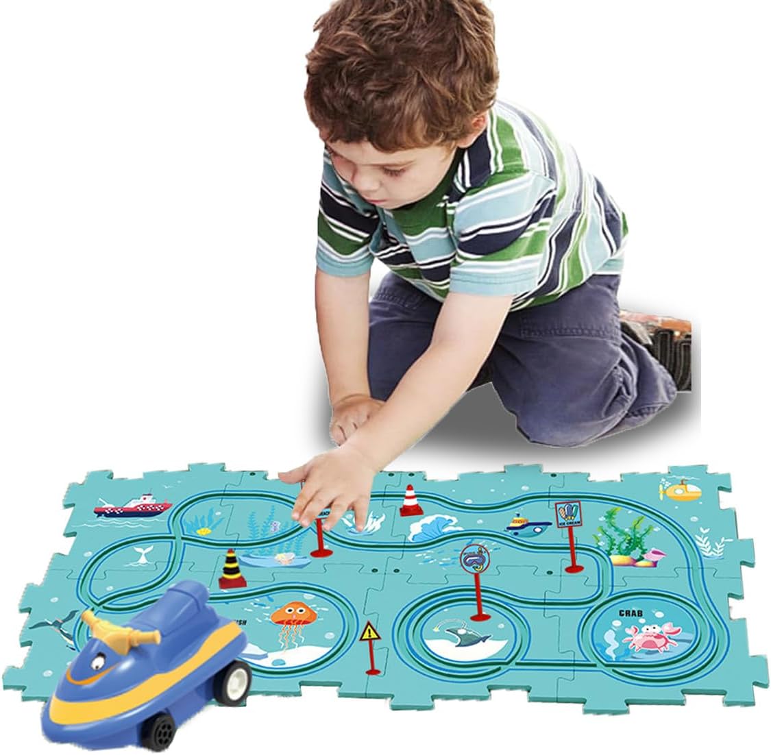 Puzzle Racer Car Track Play Set With Road Map 13 & 18 PCS