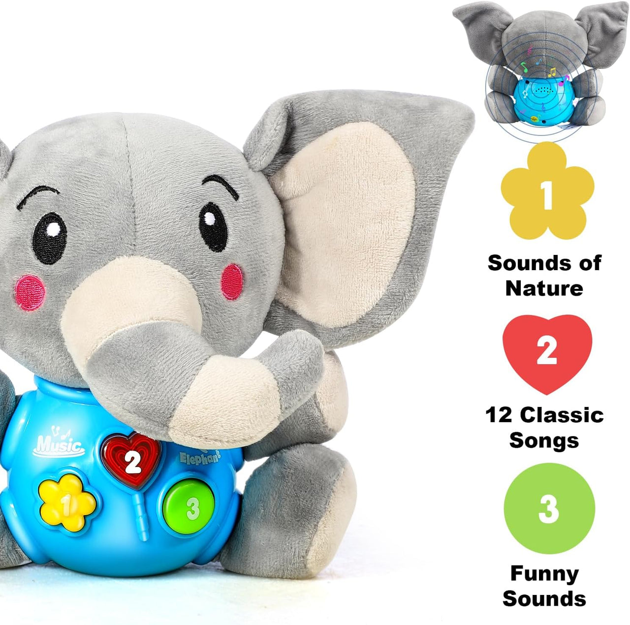 Musical Plush Elephant With Light Up