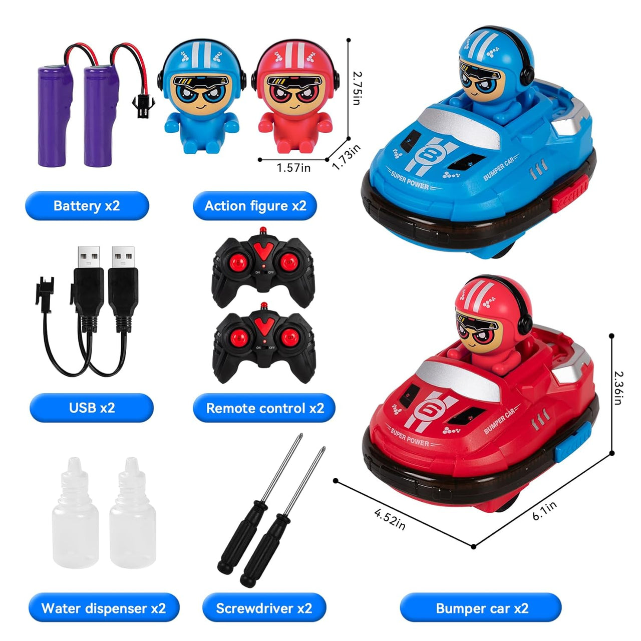 2 Pcs Mini RC Remote Control Bumper Car