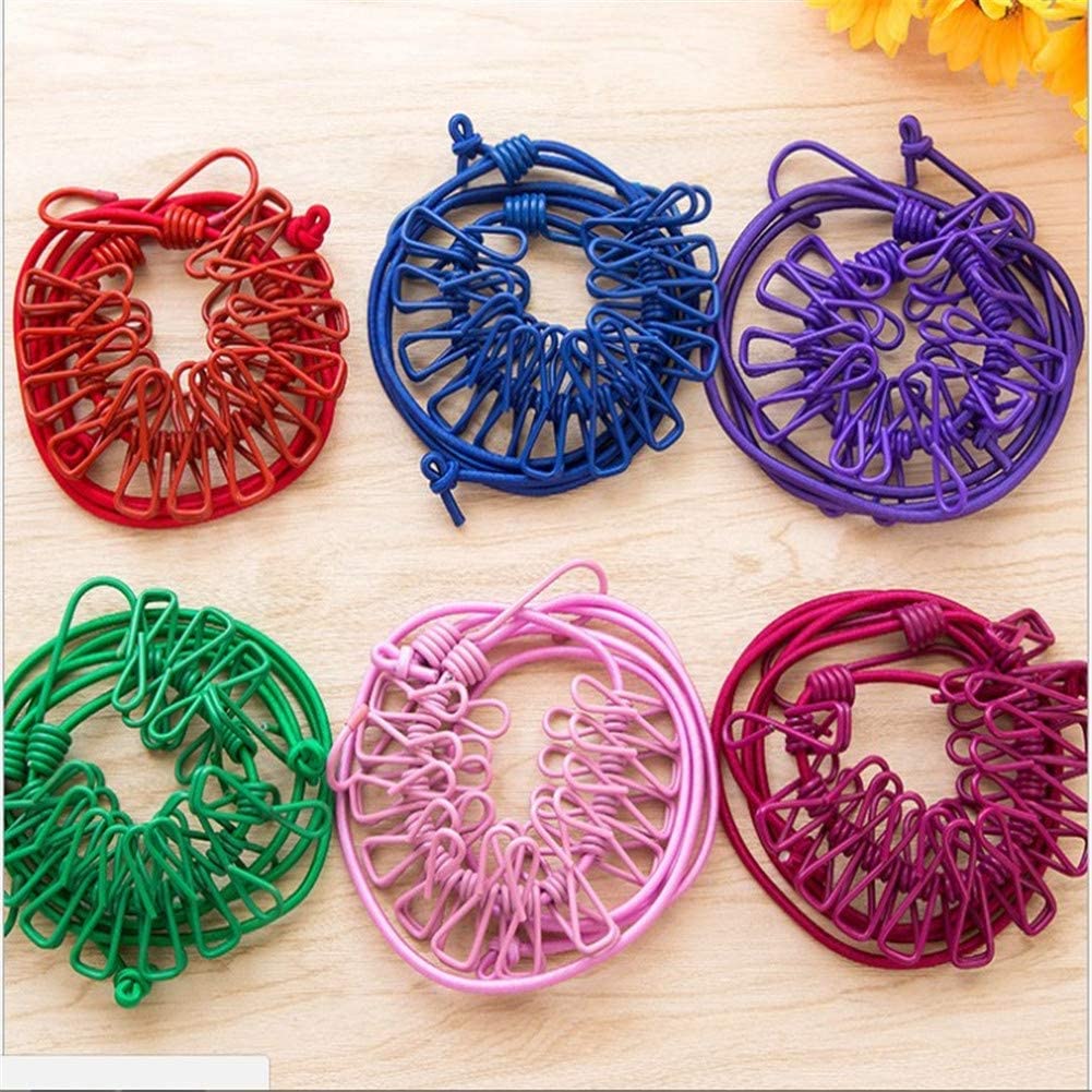 Portable Multi Functional Drying Rope with 12 Clips and 2 Hooks