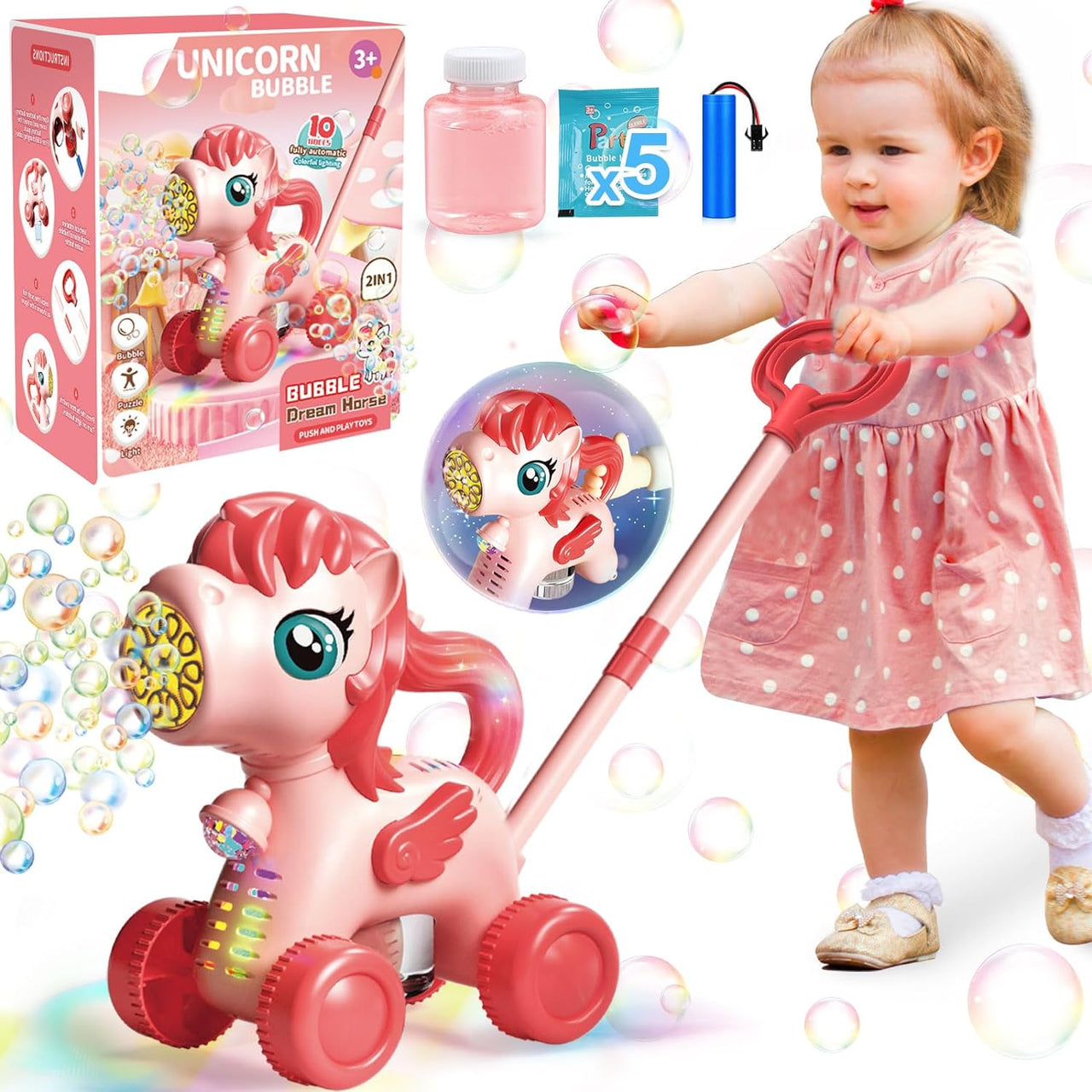 10 Hole Automatic Unicorn Bubble Horse