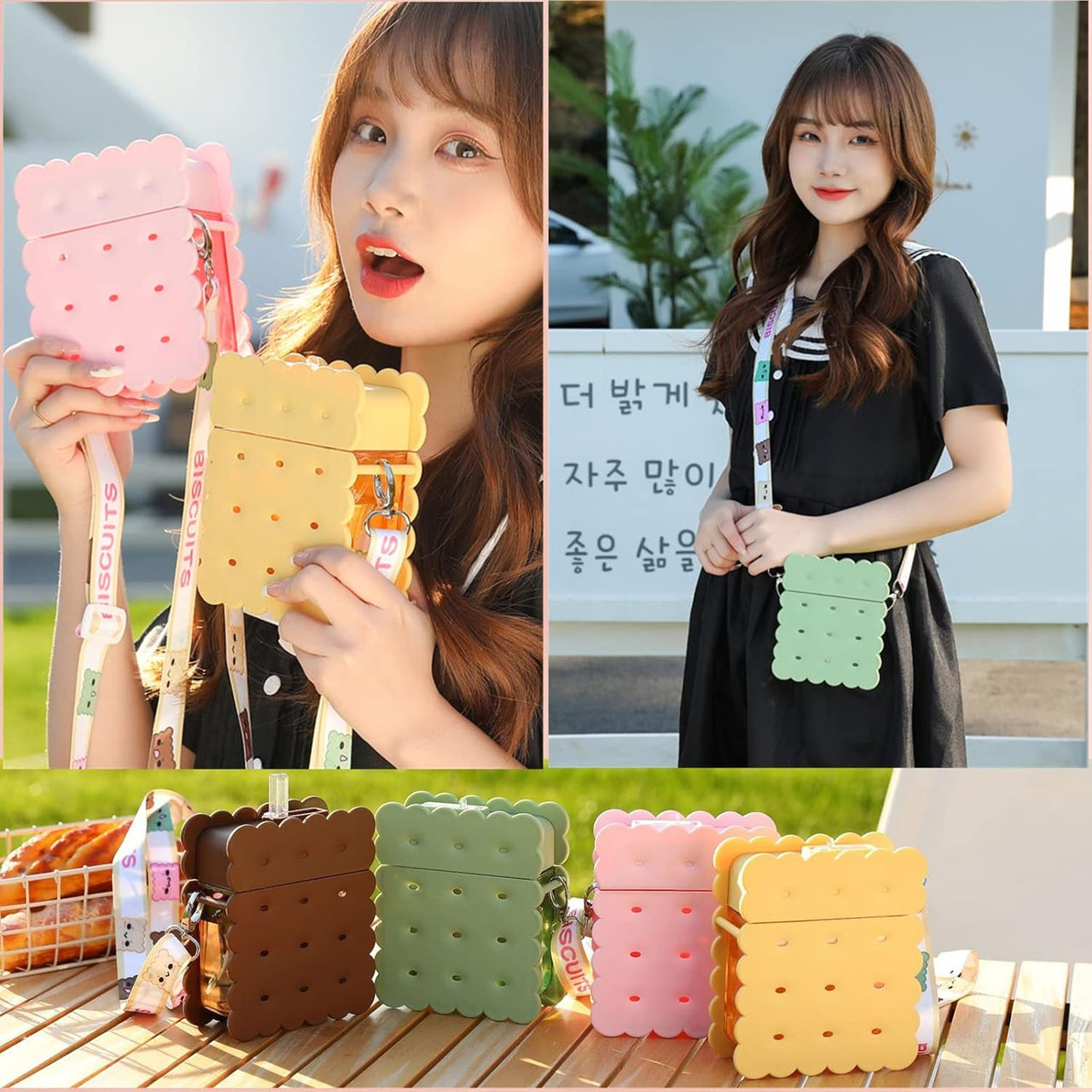 Biscuit Shaped Cute Water Bottles with Straws