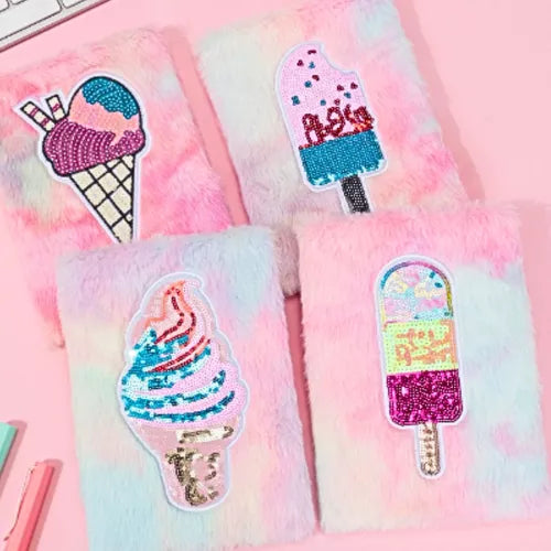 Ice Cream  Plush & Glitter Cover NoteBook