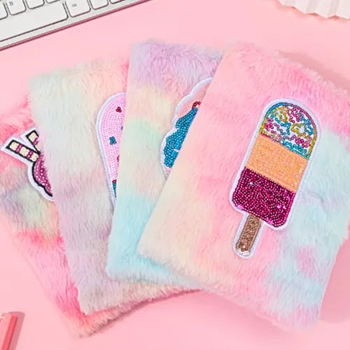 Ice Cream  Plush & Glitter Cover NoteBook