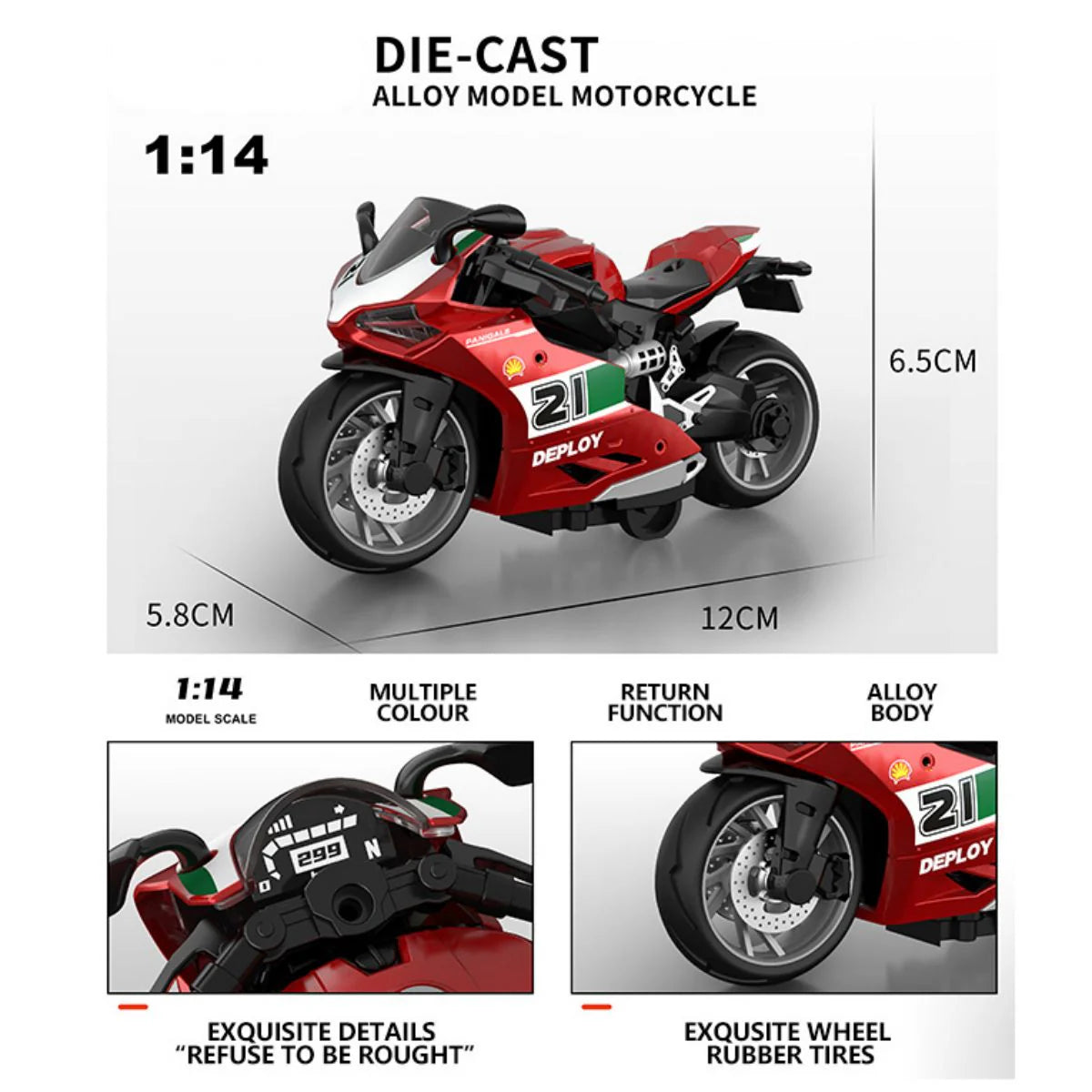 1:14 Scale Diecast Pull Back Motorcycle