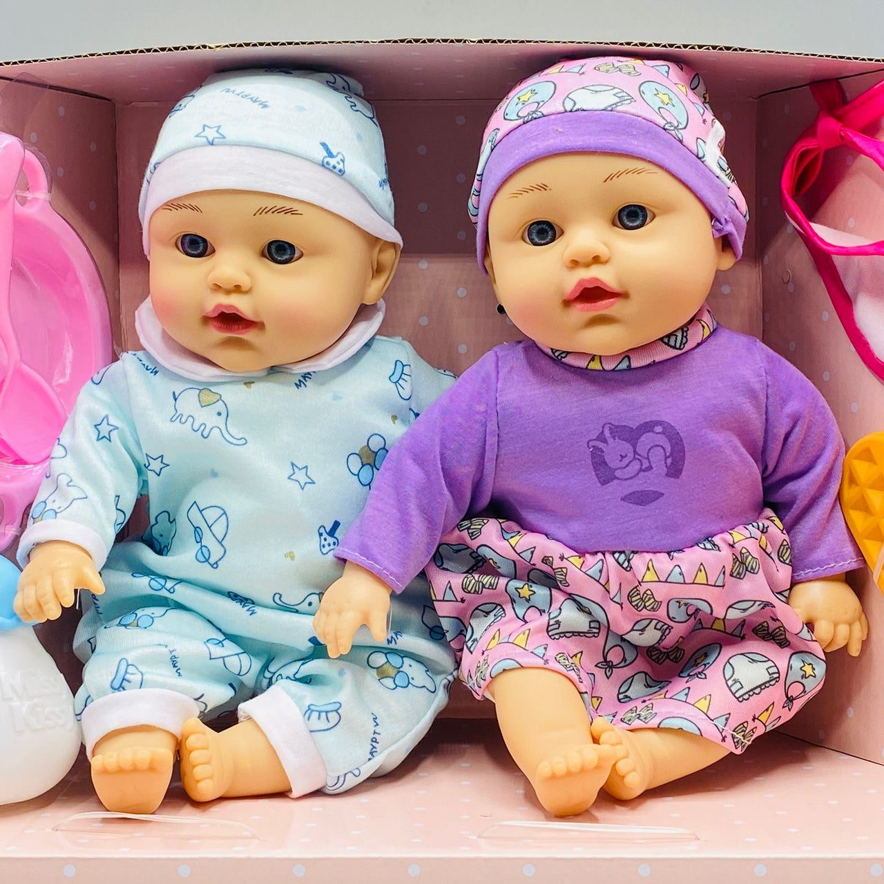 2 Baby Doll Set With Food Accessories