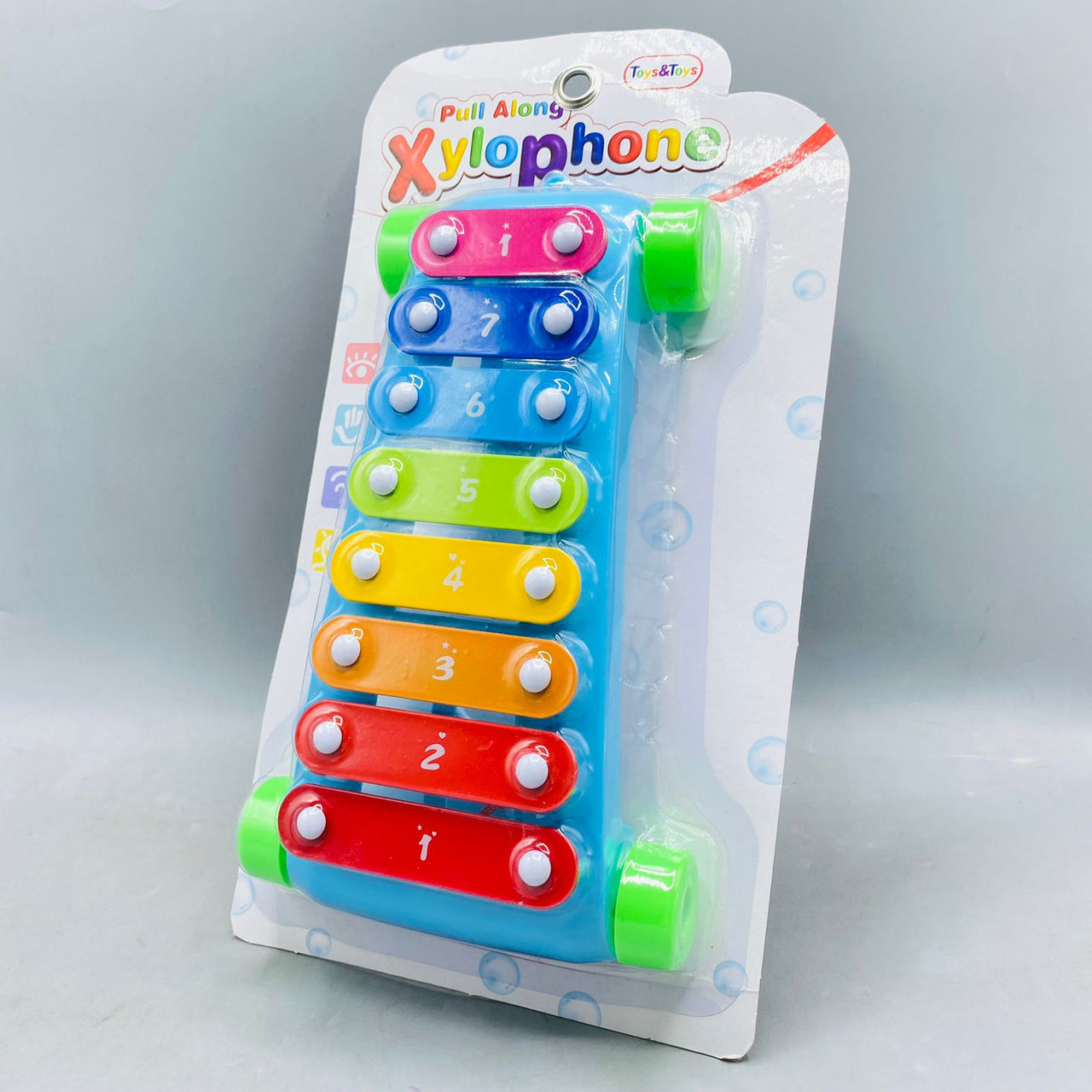 2 in 1 Colorful 8 Key  Pull Along Xylophone With Wheels