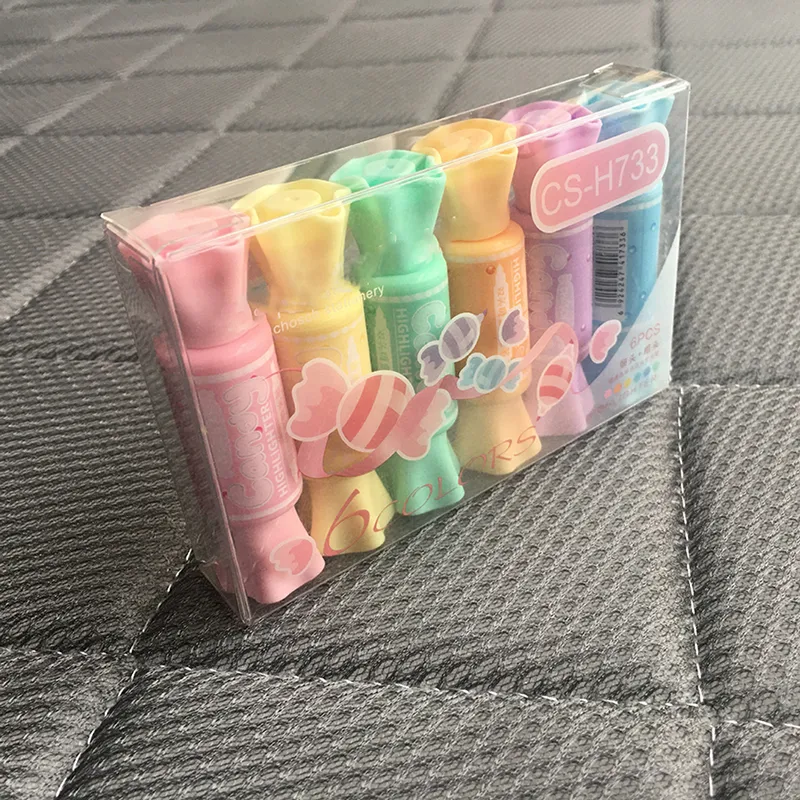 6pcs/set Cute Fresh Candy Shape Double Head Highlighter Pen