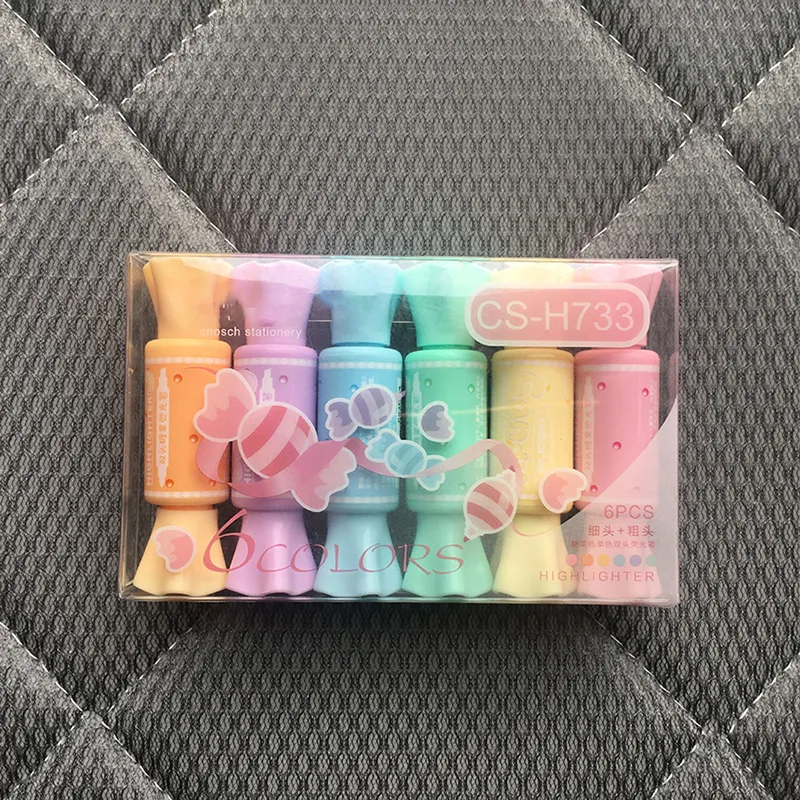 6pcs/set Cute Fresh Candy Shape Double Head Highlighter Pen