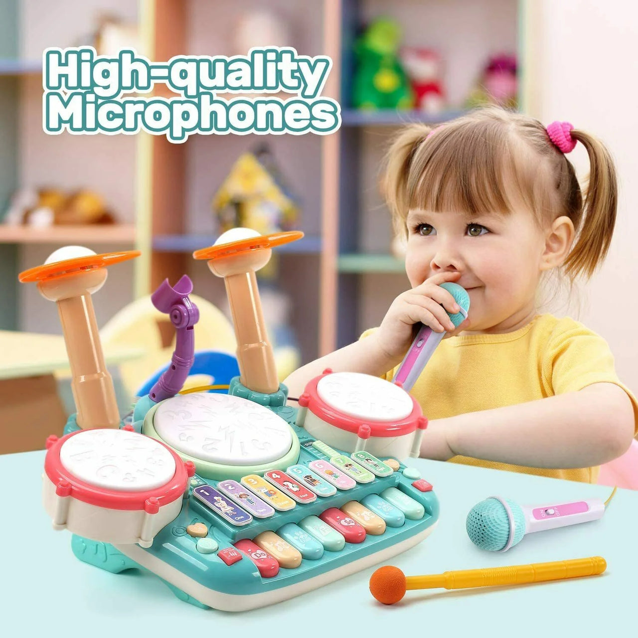 5 In 1 Drum Set With Microphone Piano