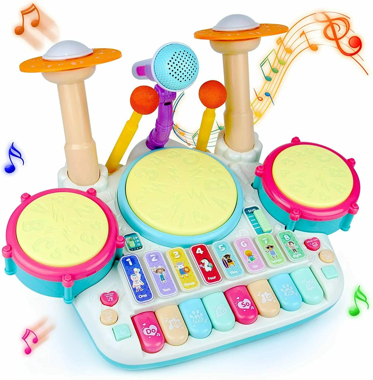 5 In 1 Drum Set With Microphone Piano