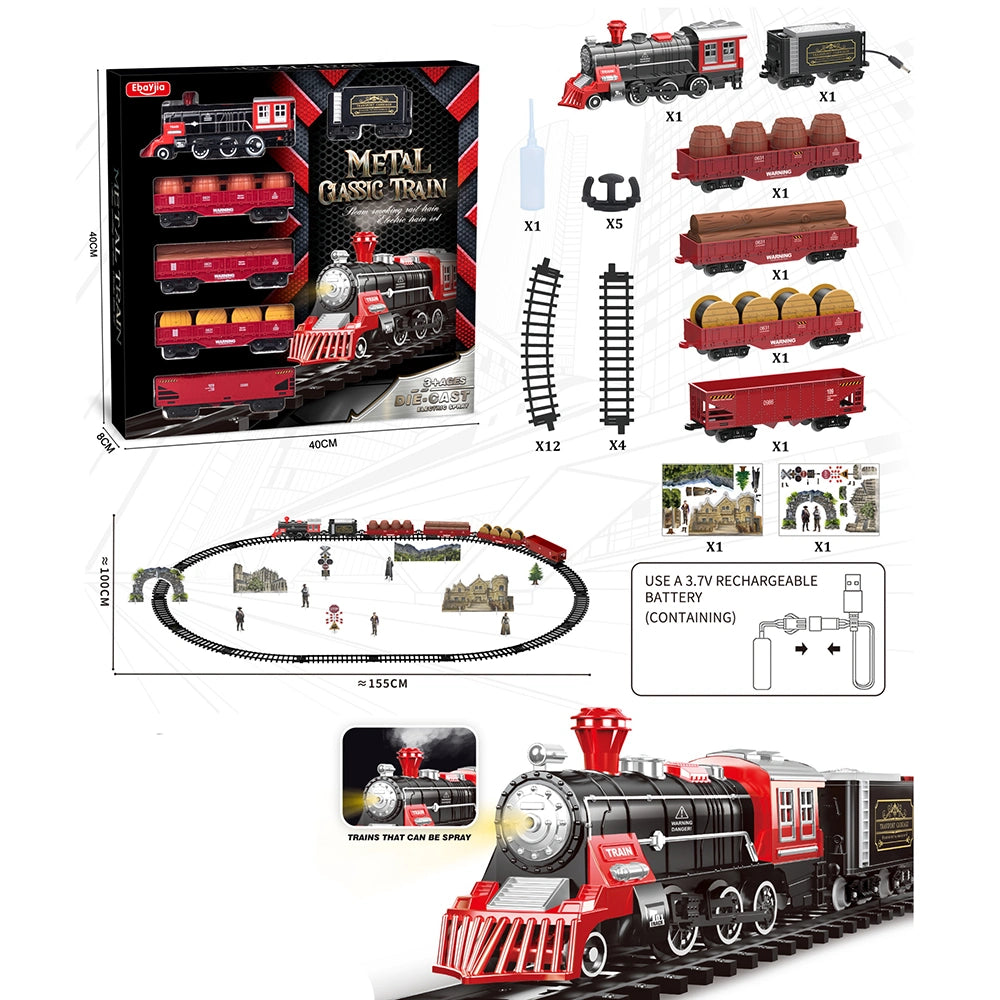 Battery Operated Electric Metal Train Set With Spray