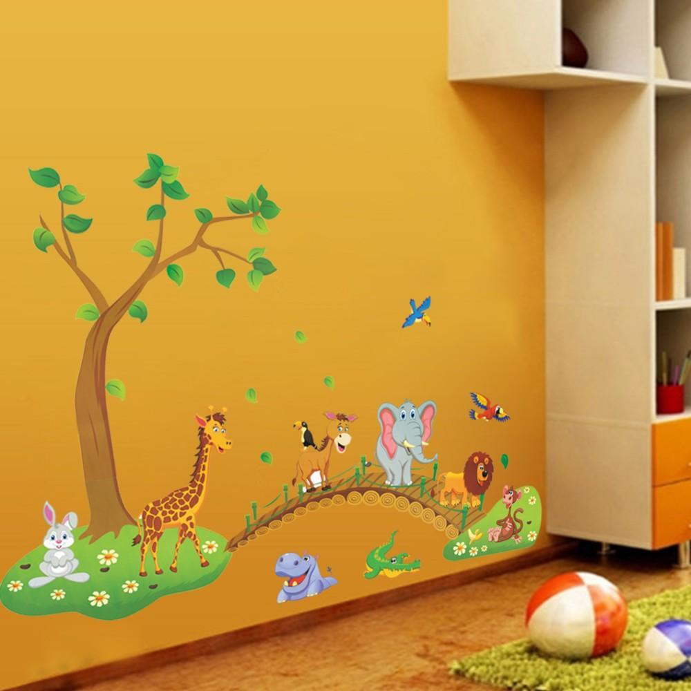 Cartoon Jungle Forest Trees Animal Wall Sticker