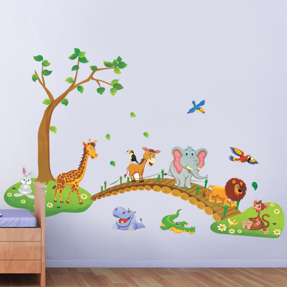 Cartoon Jungle Forest Trees Animal Wall Sticker