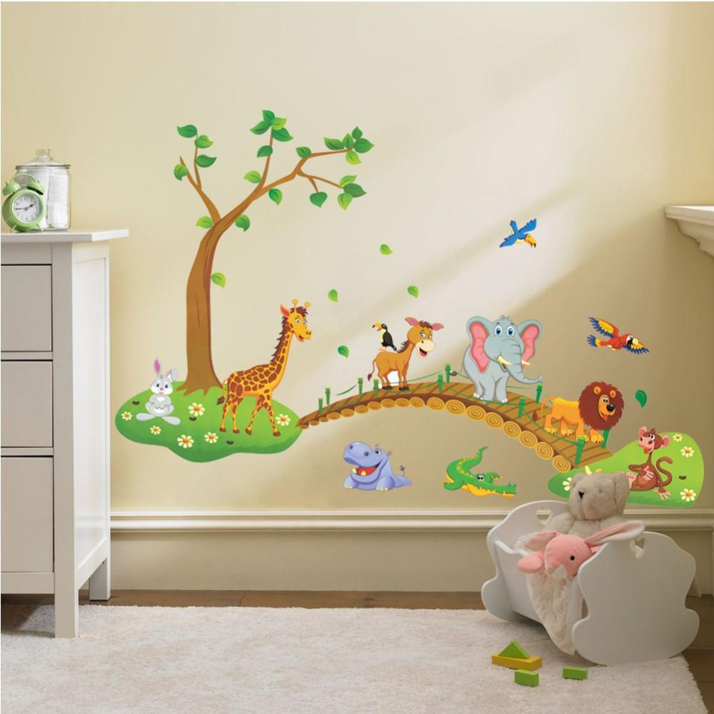 Cartoon Jungle Forest Trees Animal Wall Sticker