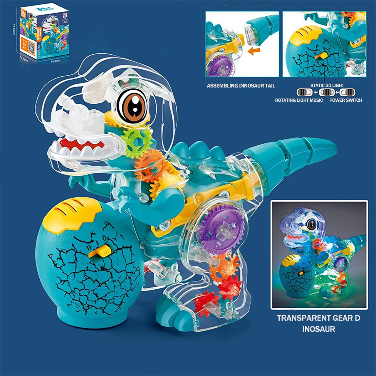 Electric Transparent Gear Walking Dinosaur Toy