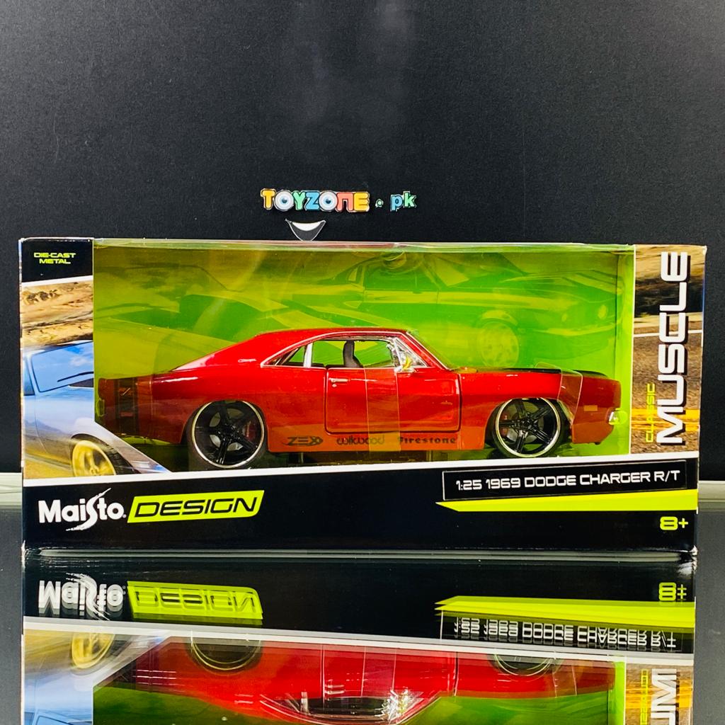 1969 Dodge Charger R/T Red Metallic with Black Hood  1/25 scale