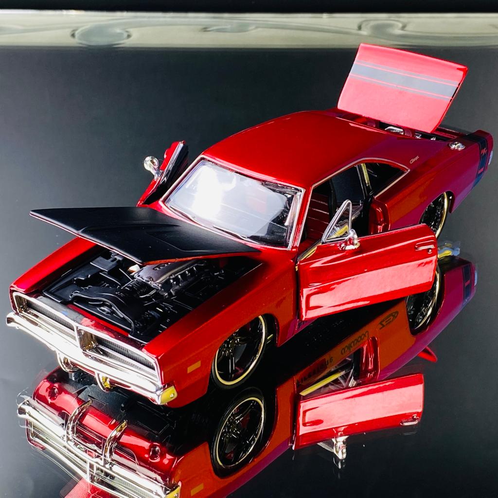 1969 Dodge Charger R/T Red Metallic with Black Hood  1/25 scale