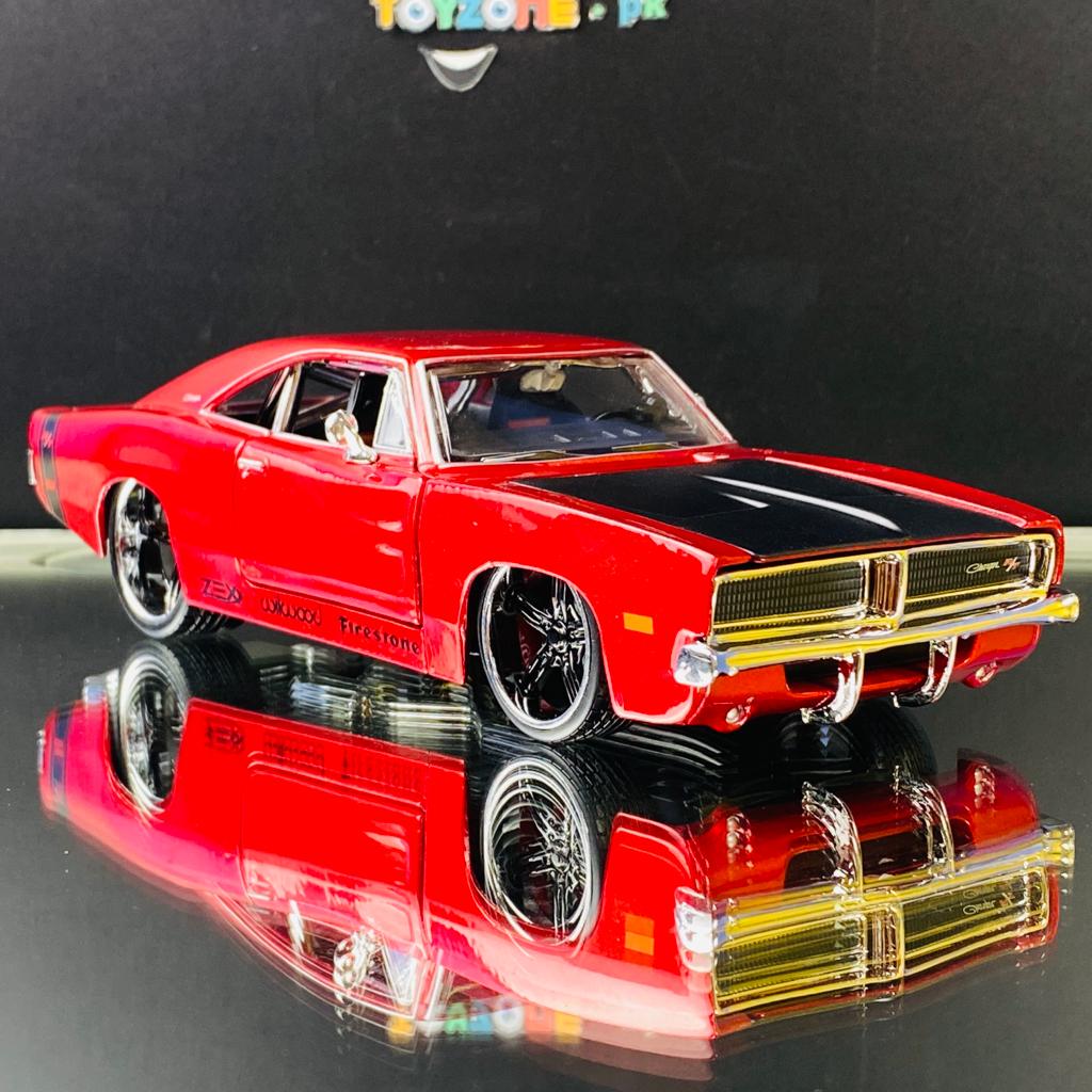 1969 Dodge Charger R/T Red Metallic with Black Hood  1/25 scale