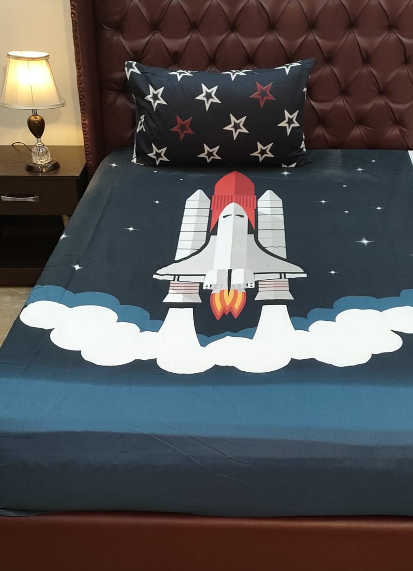 Rocket Printed Bedsheet For Kids