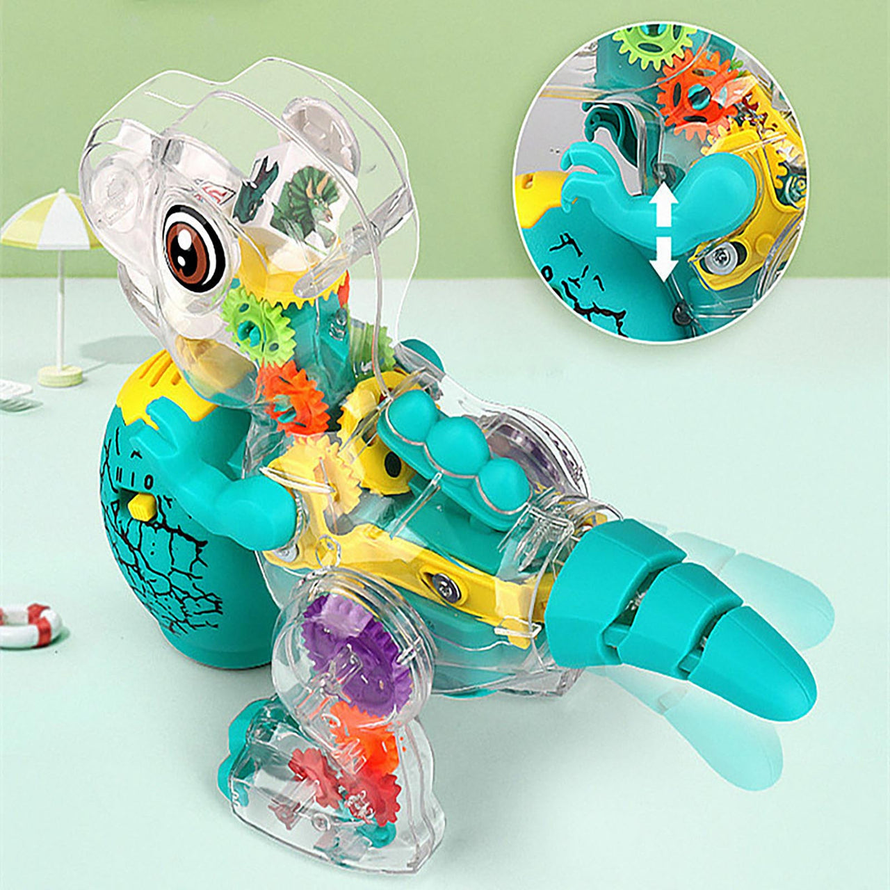 Electric Transparent Gear Walking Dinosaur Toy