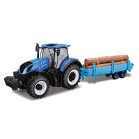 Thumbnail for bburago 1 32 new holland tractor with log trailer diecast metal model 8862